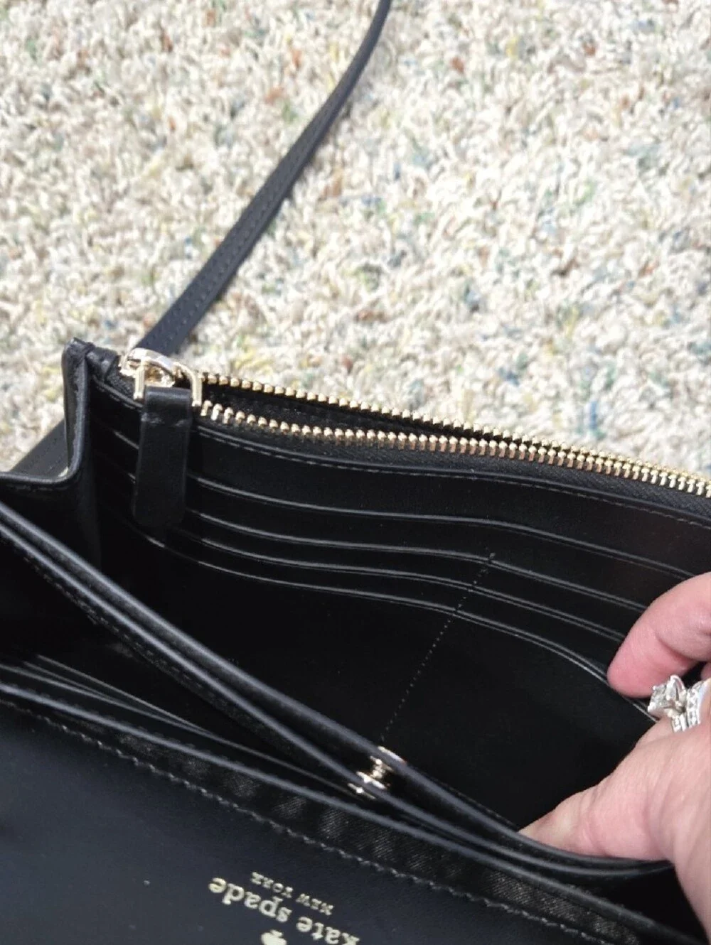 kate spade black leather flap crossbody bag
